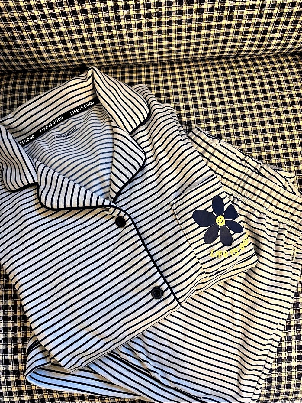 Life is Good Daisy Stripe Notch Collar Pajama Set